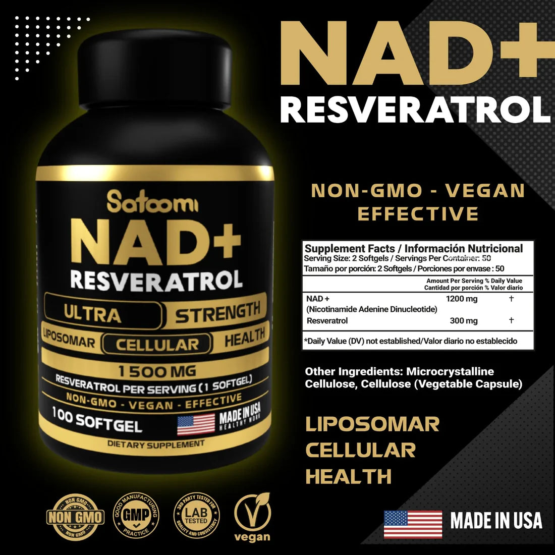 🍇💊 RESVERATROL NAD+ 100 CÁPSULAS - SATOOMI ✨💖