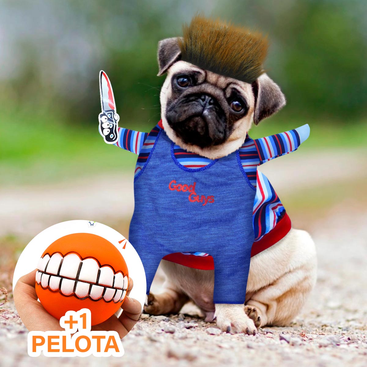 Disfraz Mascotas Chucky + GRATIS 1 Pelota Dientes